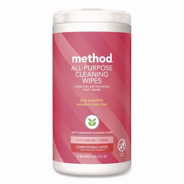Method All Purpose Cleaning Wipes, 1 Ply, Pink Grapefruit, White, 70 Wipes - 365353