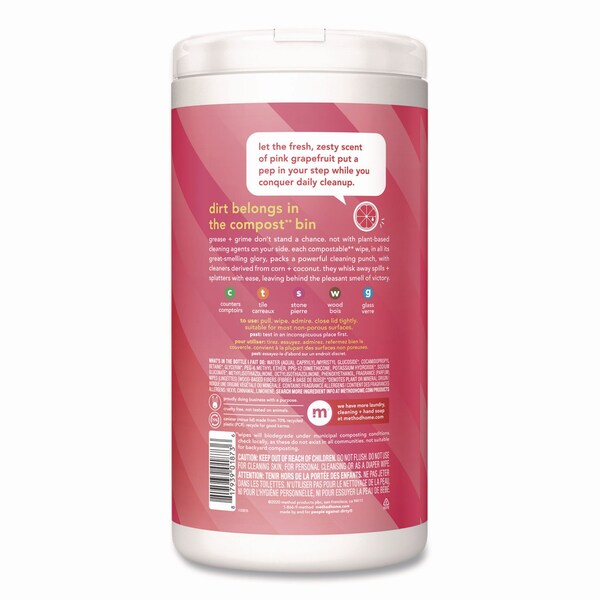 Method All Purpose Cleaning Wipes, 1 Ply, Pink Grapefruit, White, 70 Wipes - 365353