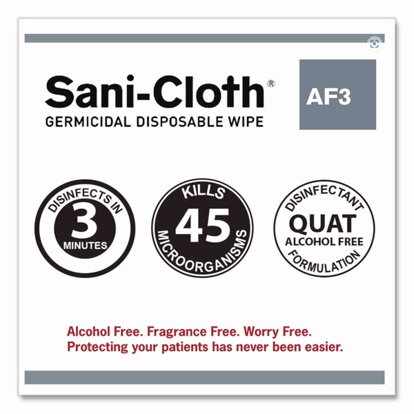Sani Professional Sani-Cloth AF3 Germicidal Disposable Wipes, Large, 1-Ply, 8inx5in, Unscented, White, 50 Wipes, 10PK - H59200