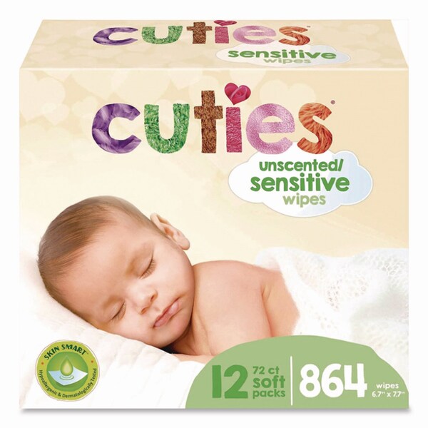 Cuties Premium Wipes, Unscented, White, 72 Wipes, 12PK - CR-16413/3/CR-1