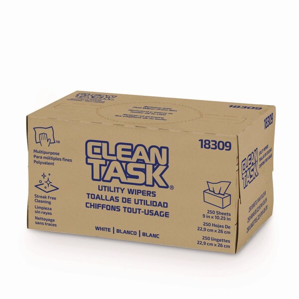 Sellars Clean Task Utility Wipers, 1-Ply, 9 x 10.25, White, 250 Sheets/Box, 24PK - 18309