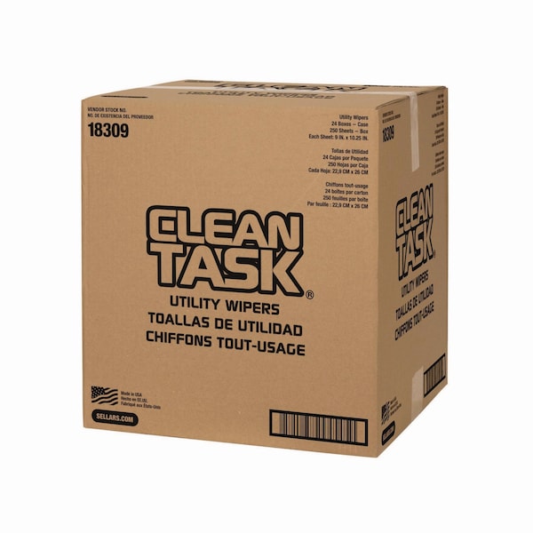 Sellars Clean Task Utility Wipers, 1-Ply, 9 x 10.25, White, 250 Sheets/Box, 24PK - 18309