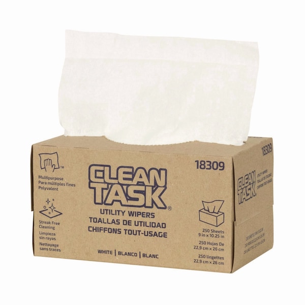 Sellars Clean Task Utility Wipers, 1-Ply, 9 x 10.25, White, 250 Sheets/Box, 24PK - 18309