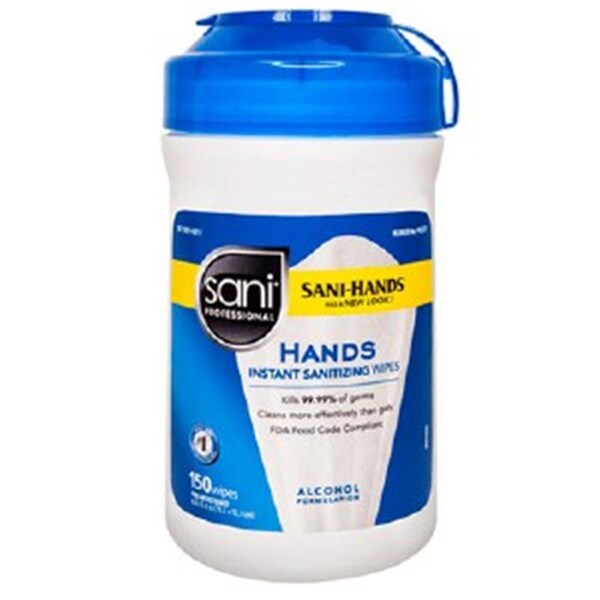 Sani Professional 5 x 6 in. Hands Instant Sanitizing Wipes with Tencel, White - 150 per Canister - SA472948