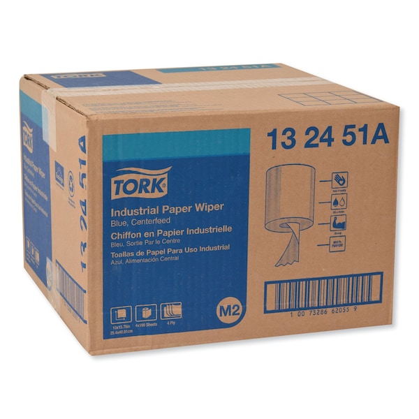 Tork Tork Paper Wiper Centerfeed Blue M2, High Absorbency, 4 x 190 Feet, 132451A - 132451A
