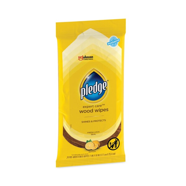 Pledge Lemon Scent Wet Wipes, Cloth, 7 x 10, White, 24PK - 319250PK