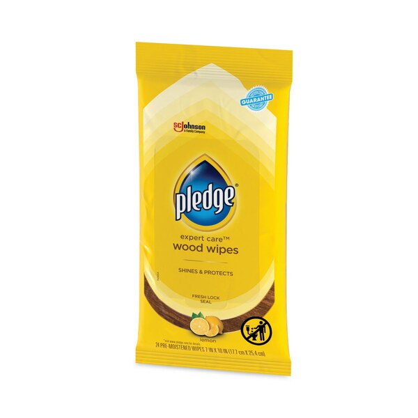 Pledge Lemon Scent Wet Wipes, Cloth, 7 x 10, White, 24PK - 319250PK