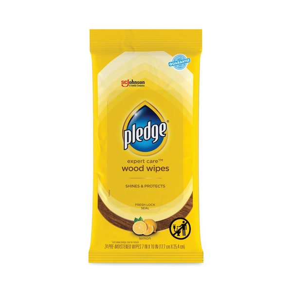 Pledge Lemon Scent Wet Wipes, Cloth, 7 x 10, White, 24PK - 319250PK