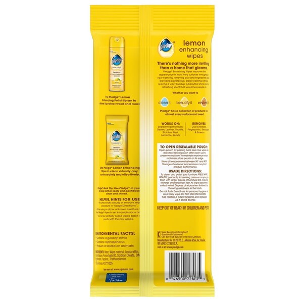 Scrubbing Bubbles Pledge Lemon Scent Furniture Polish 24 wipes Wipes - 72807