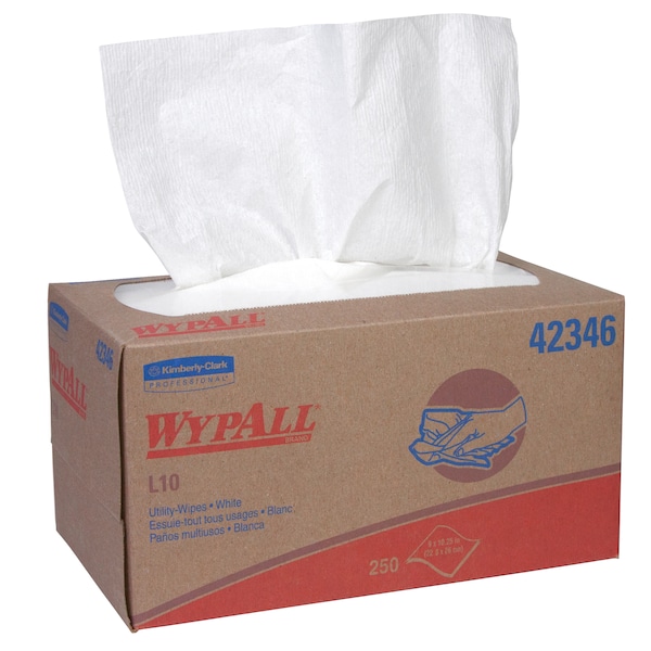 Kimberly-Clark Professional Wypall L10 Disposable Towels 42346 Lightweight 1 Ply Pop-Up Box White 24 250 - 42346