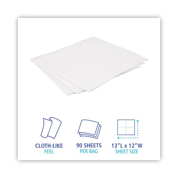 Boardwalk DRC Wipers, 12 x 13, White, 90 Wipes, PK12 - BWKV030QPW