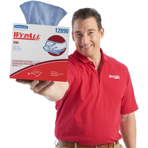 Kimberly-Clark Professional WypAll Power Clean X90 Ultra Duty Cloths (12890), Wipes POP-UP BOX, Blue Denim, 5 Boxes /Case - 12890