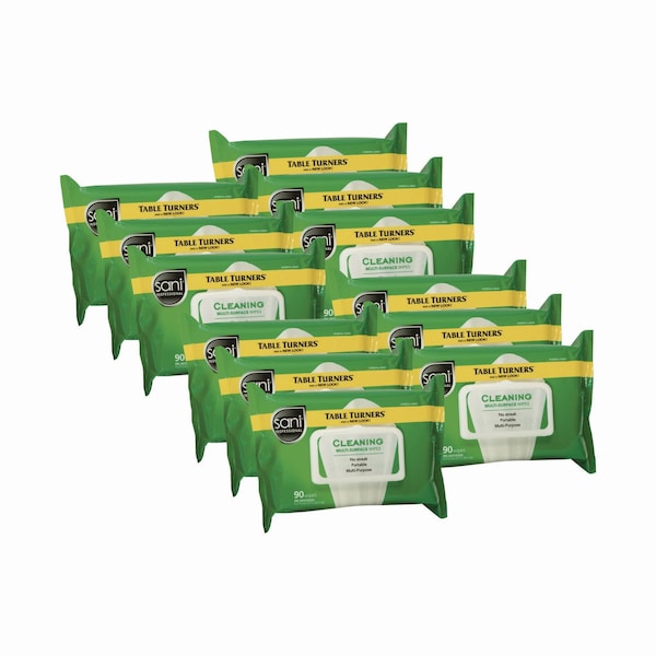 Sani Professional Multi-Surface Cleaning Wipes, 11 1/2 x 7, White, 90 Wipes, PK12 - NIC A580FW