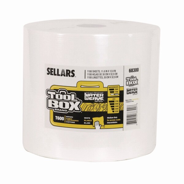 Sellars TOOLBOX WaterWeave T600 Wipers, 1-Ply, 11.8 x 12.8, White, 1,100 Wipers - 68300