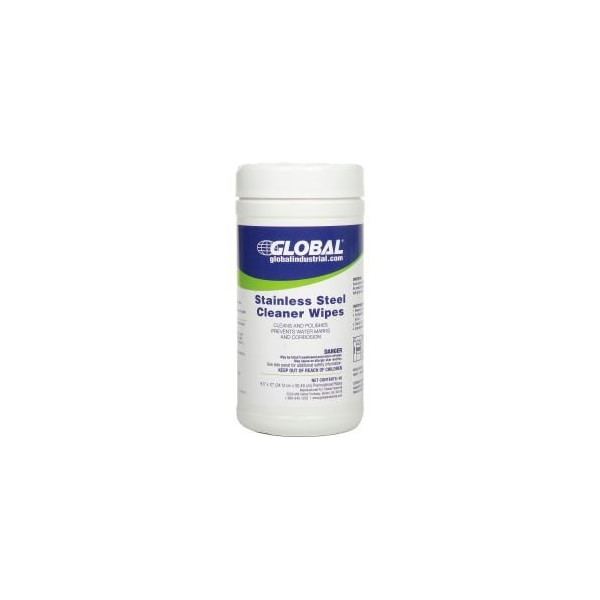 Global Equipment Stainless Steel Cleaner Wipes 40 Wipes/Canister 6 Canisters/Case - 1549GL