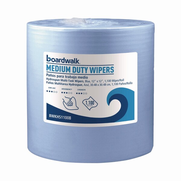 Boardwalk Hydrospun Wipers, Medium Duty, 12 x 12, Blue, 1,100 Wipers - HS1100B