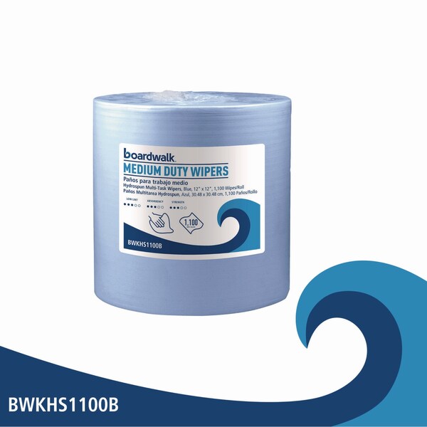 Boardwalk Hydrospun Wipers, Medium Duty, 12 x 12, Blue, 1,100 Wipers - HS1100B