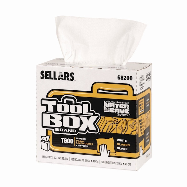 Sellars TOOLBOX WaterWeave T600 Wipers, 1-Ply, 8.27 x, 16.5, White, 126 Wipers, 10PK - 68200
