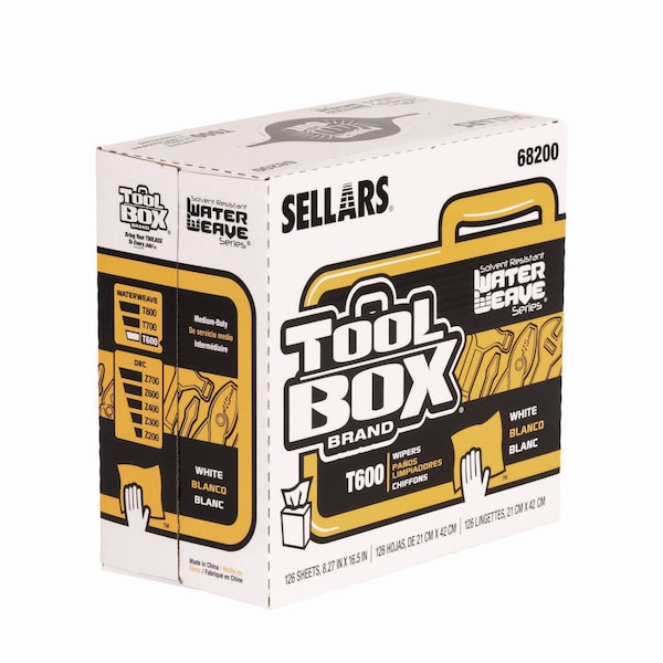 Sellars TOOLBOX WaterWeave T600 Wipers, 1-Ply, 8.27 x, 16.5, White, 126 Wipers, 10PK - 68200