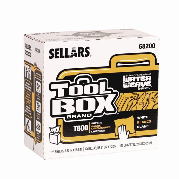 Sellars TOOLBOX WaterWeave T600 Wipers, 1-Ply, 8.27 x, 16.5, White, 126 Wipers, 10PK - 68200