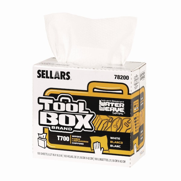 Sellars TOOLBOX WaterWeave T700 Wipers, 1-Ply, 8.27 x 16.5, White, 100 Sheets/Box, 8PK - 78200