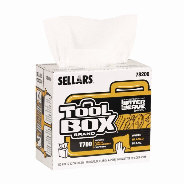 Sellars TOOLBOX WaterWeave T700 Wipers, 1-Ply, 8.27 x 16.5, White, 100 Sheets/Box, 8PK - 78200