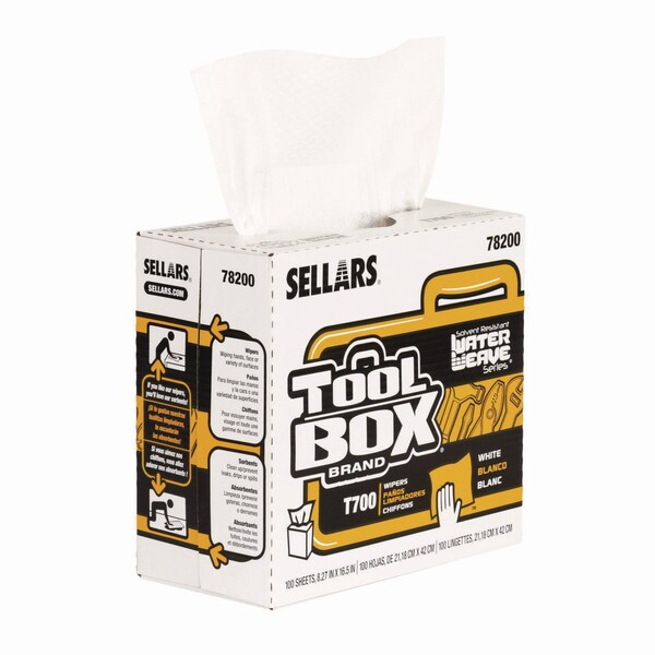 Sellars TOOLBOX WaterWeave T700 Wipers, 1-Ply, 8.27 x 16.5, White, 100 Sheets/Box, 8PK - 78200