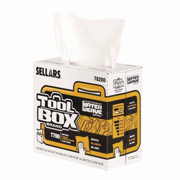 Sellars TOOLBOX WaterWeave T700 Wipers, 1-Ply, 8.27 x 16.5, White, 100 Sheets/Box, 8PK - 78200