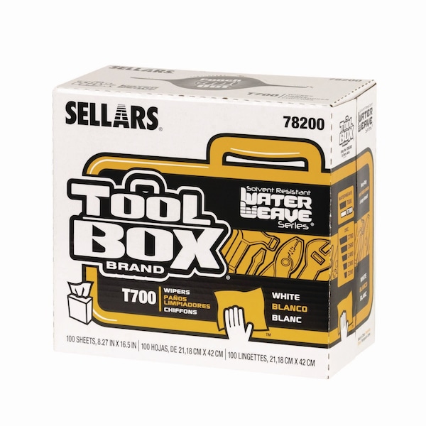 Sellars TOOLBOX WaterWeave T700 Wipers, 1-Ply, 8.27 x 16.5, White, 100 Sheets/Box, 8PK - 78200