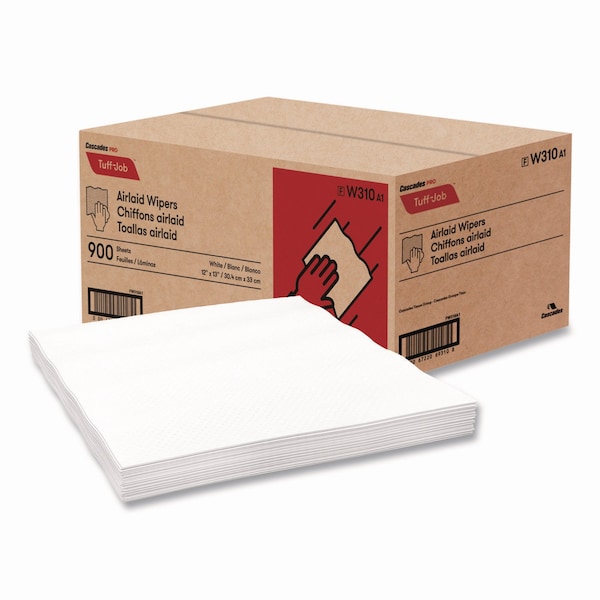 Cascades Pro Tuff-Job Airlaid Wipers, Medium, 12 x 13, White, PK900 - W310