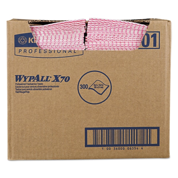 Wypall X70 Wipers, 12 1/2 x 23 1/2, Red, PK300 - KCC 06354