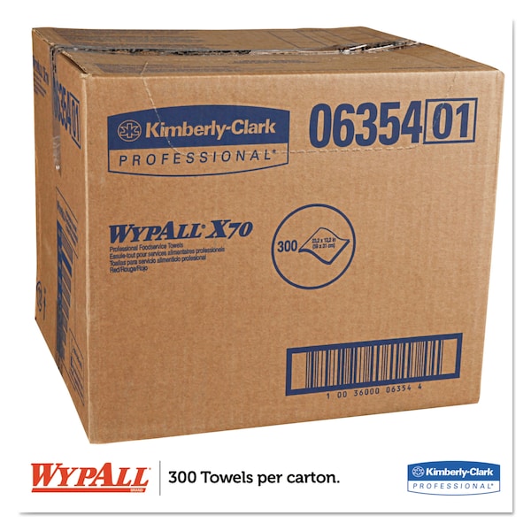 Wypall X70 Wipers, 12 1/2 x 23 1/2, Red, PK300 - KCC 06354