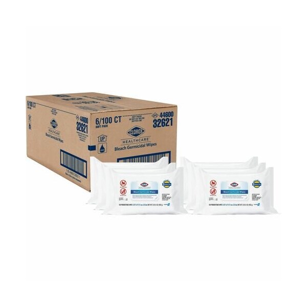 Clorox Germicidal Wipes, Bleach, 6-3/4inx9in, White, 9PK - CLO32323