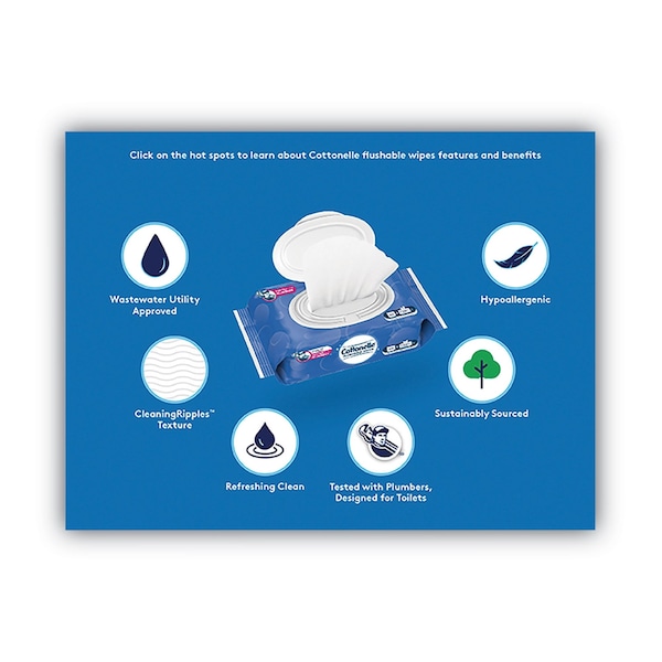 Cottonelle Flushable Wet Wipes, Flip-Top Pack, 5 x 7.25, White, 42 Sheets/Pack, 8PK - 51826