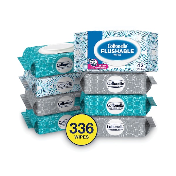 Cottonelle Flushable Wet Wipes, Flip-Top Pack, 5 x 7.25, White, 42 Sheets/Pack, 8PK - 51826