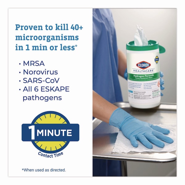 Clorox Hydrogen Peroxide Cleaner Disinfectant Wipes, 6.75 x 9, White, 95 Wipes - CLO 30824