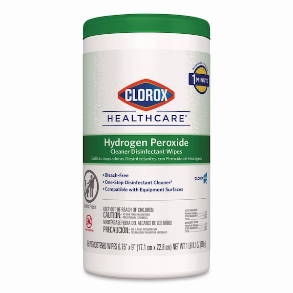 Clorox Hydrogen Peroxide Cleaner Disinfectant Wipes, 6.75 x 9, White, 95 Wipes - CLO 30824