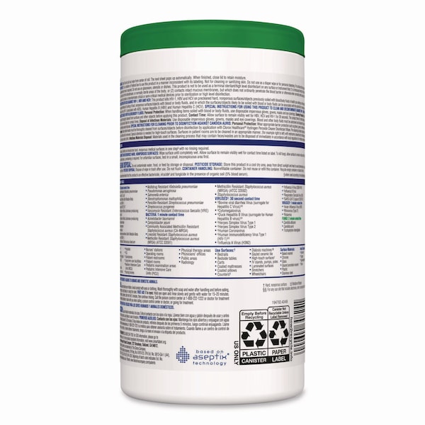 Clorox Hydrogen Peroxide Cleaner Disinfectant Wipes, 6.75 x 9, White, 95 Wipes - CLO 30824
