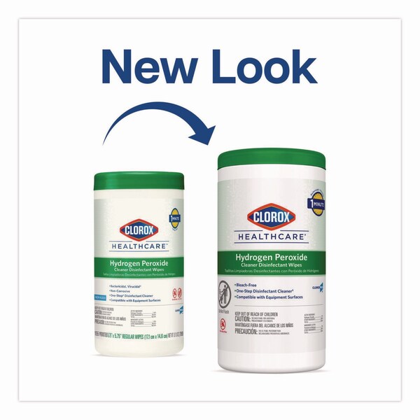 Clorox Hydrogen Peroxide Cleaner Disinfectant Wipes, 6.75 x 5.75, Unscented, 155 Wipes - 30825