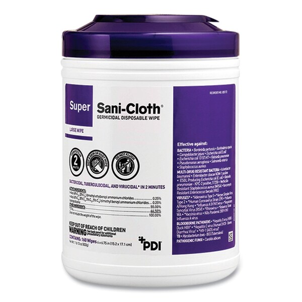 Sani Professional Super Sani-Cloth Germicidal Disposable Wipes, 1-Ply, 7.5in x 15in, Unscented, White, 75 Wipes - P86984