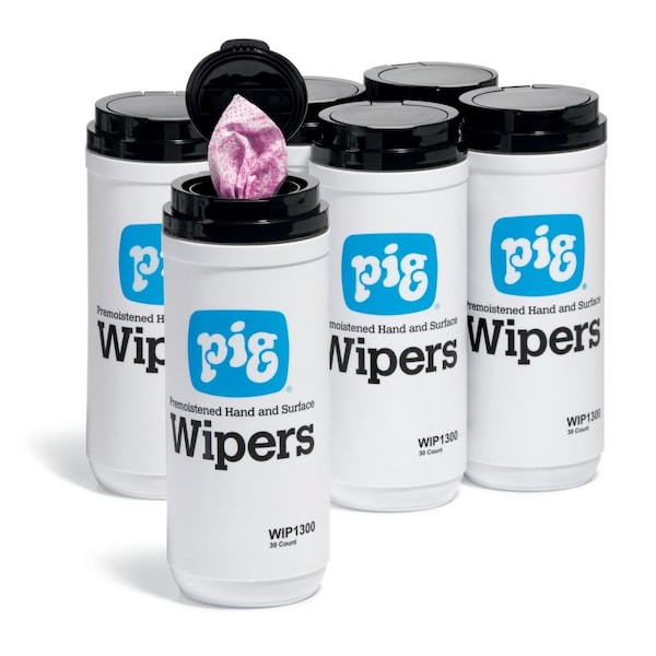Pig PIG Premoistened Hand and Surface Wiper 180 wipers/case, 30 wipers/disp, 6 disp/case 12" L x 10" W - WIP1300