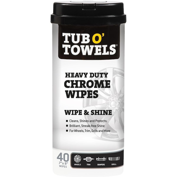 Tub O Towels 7 x 8 in. Towels Heavy Duty Chrome Wipes - 40 count - FDPTW40-CHR