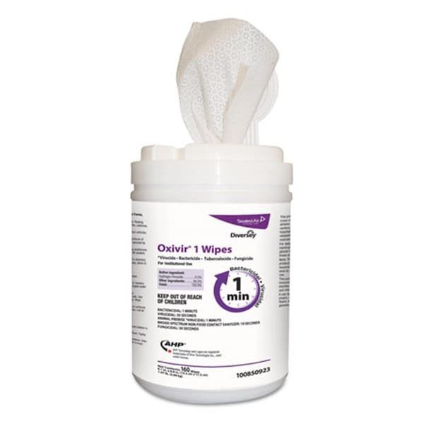 Johnson Diversey DVO 6 x 7 in. Oxivir 1 Wipes - 160 Canister - 12 per Case - 100850923