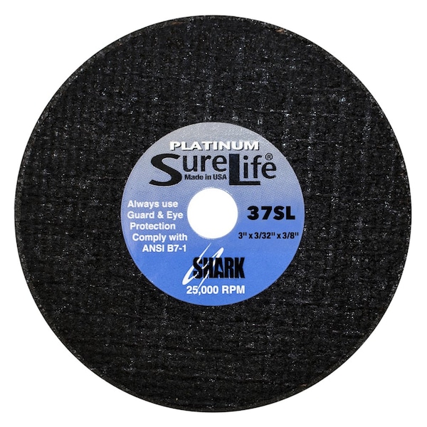 Ruedas de corte Shark Industries 3" x 3/32" x 3/8" de Zirconia Sure-Life de 54 Granos - Paquete de 6 - 37SL