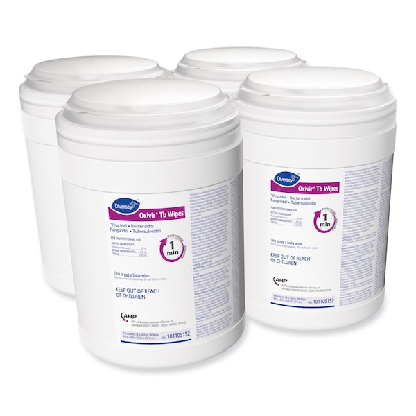 Diversey Oxivir TB Disinfectant Wipes, 6 x 6.9, White, 160/Canister, PK4 - 101105152