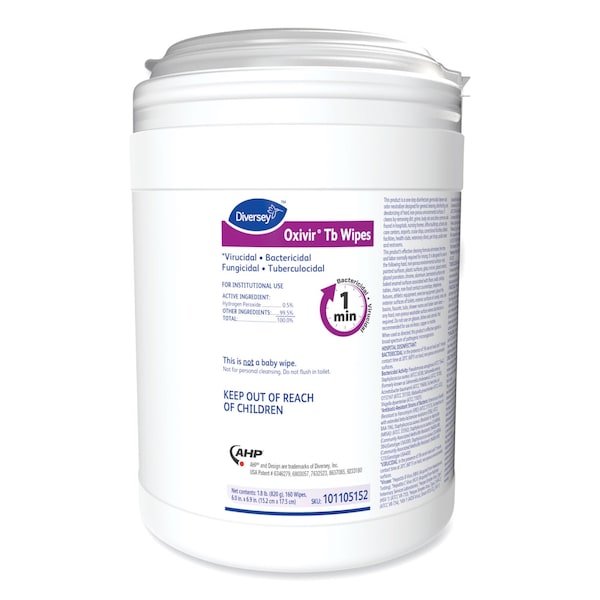 Diversey Oxivir TB Disinfectant Wipes, 6 x 6.9, White, 160/Canister, PK4 - 101105152