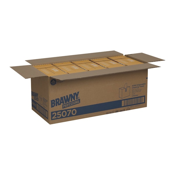 Georgia-Pacific Dry Wipe, Brawny Pro H700, Dispenser Box, Heavy Absorb, 9 in x 16 1/2 in, 100 Sheets, White, 5 Pk - 25070