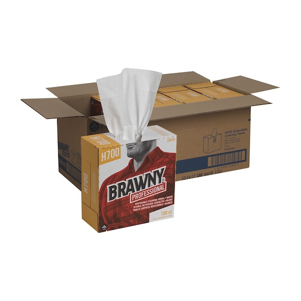 Georgia-Pacific Dry Wipe, Brawny Pro H700, Dispenser Box, Heavy Absorb, 9 in x 16 1/2 in, 100 Sheets, White, 5 Pk - 25070