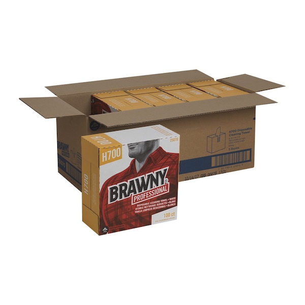 Georgia-Pacific Dry Wipe, Brawny Pro H700, Dispenser Box, Heavy Absorb, 9 in x 16 1/2 in, 100 Sheets, White, 5 Pk - 25070