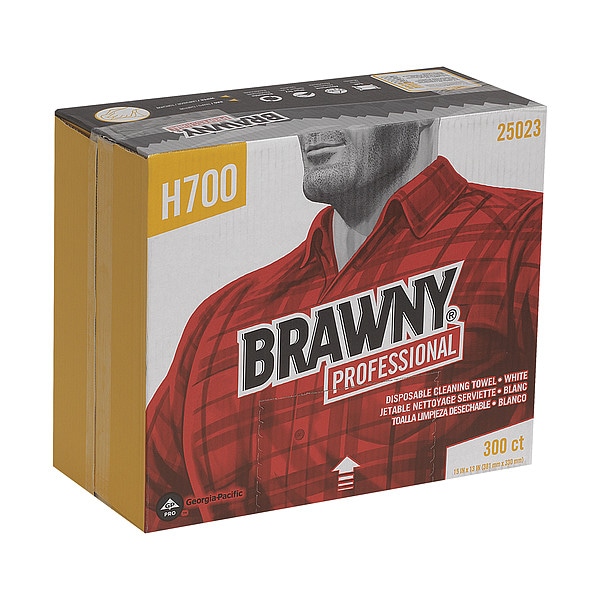 Georgia-Pacific Dry Wipe, Brawny Pro H700, Flat Box, Heavy Absorbency, 13 in x 15 in, 300 Sheets, White - 25023